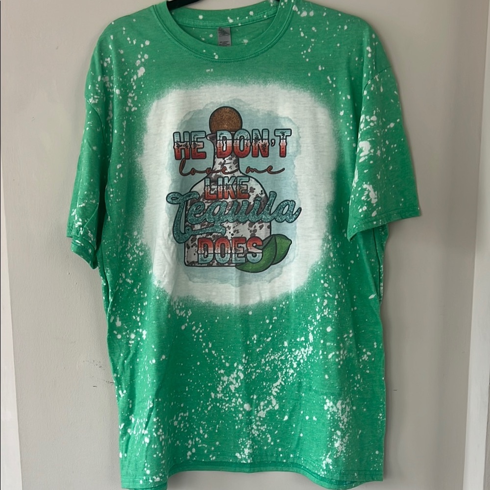 Green Graphic Tee with Tequila Print
